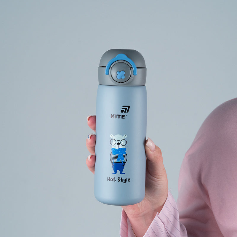 Termos z przyciskiem Kite K25-1221-3, Hot style, 430 ml, szary