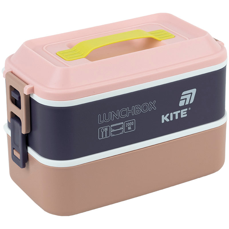 Śniadaniówka podwójnа z sztućcami Kite K25-1184-1, 2000 ml, beż