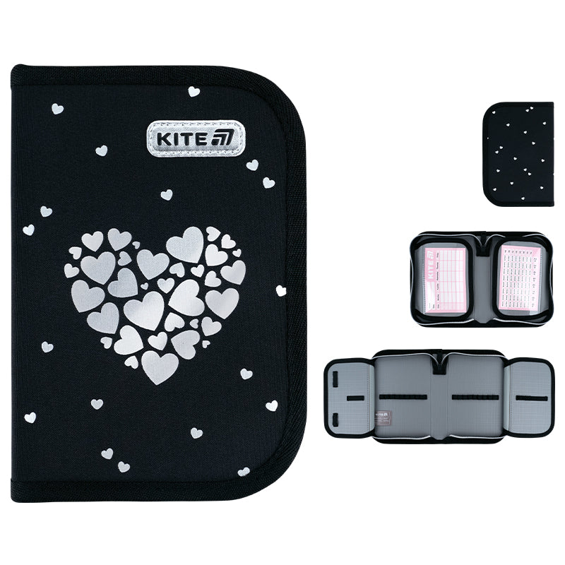 Piórnik bez wyposażenia Kite Black&Silver K26-622-5, jednokom., 2-klapkowy