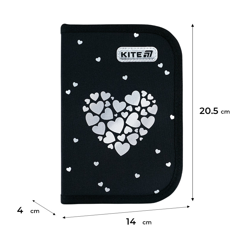 Piórnik bez wyposażenia Kite Black&Silver K26-622-5, jednokom., 2-klapkowy