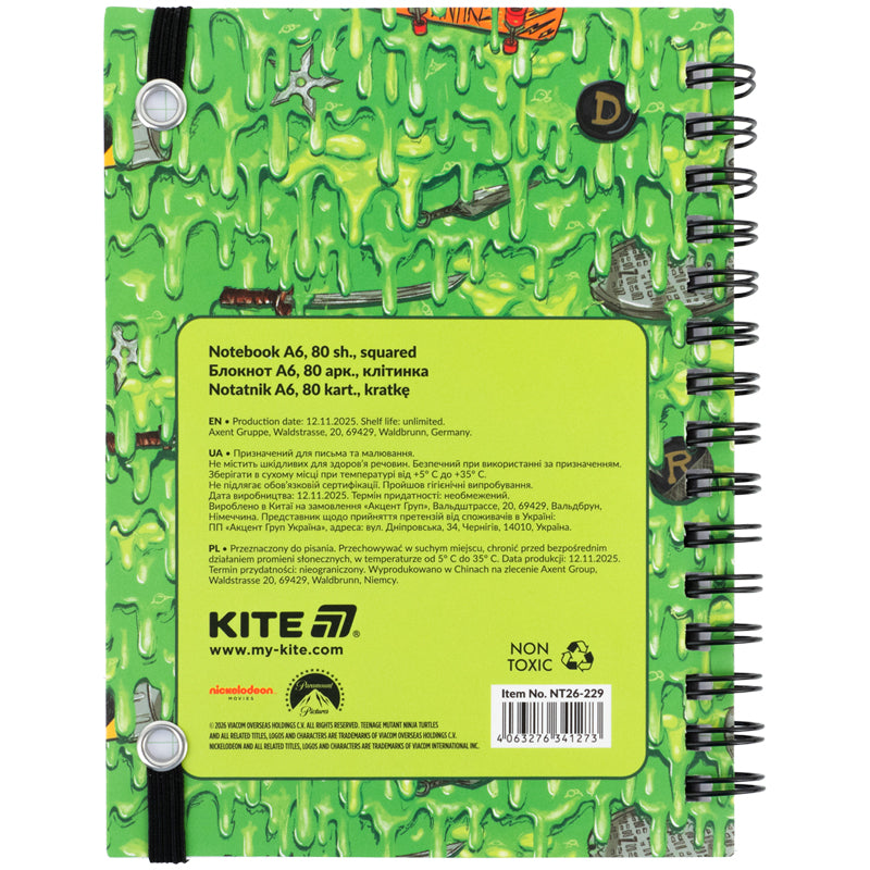 Kołonotatnik Kite Ninjia Turtles NT26-229, А6, 80 kartek, kratka