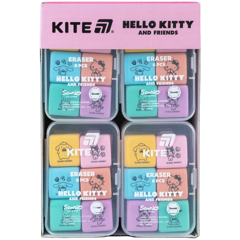 Zestaw gumek w plastikowym pudełku Kite Hello Kitty and Friends HK26-145, 6 różne sztuki