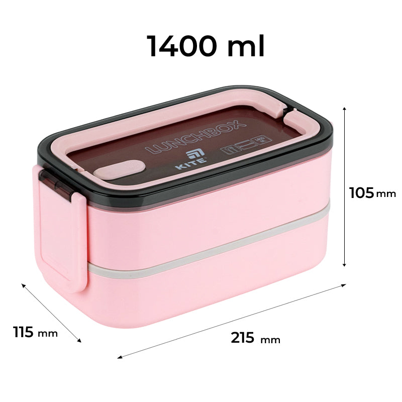 Śniadaniówka podwójnа z sztućcami Kite K26-183-1, 1400 ml, pudrowa
