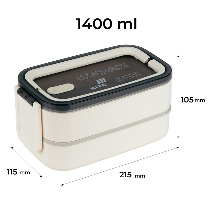 Śniadaniówka podwójnа z sztućcami Kite K26-183-2,1400 ml, beżowa.