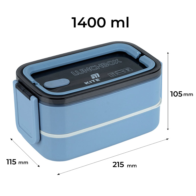 Śniadaniówka podwójnа z sztućcami Kite K26-183-3, 1400 ml, niebieskі