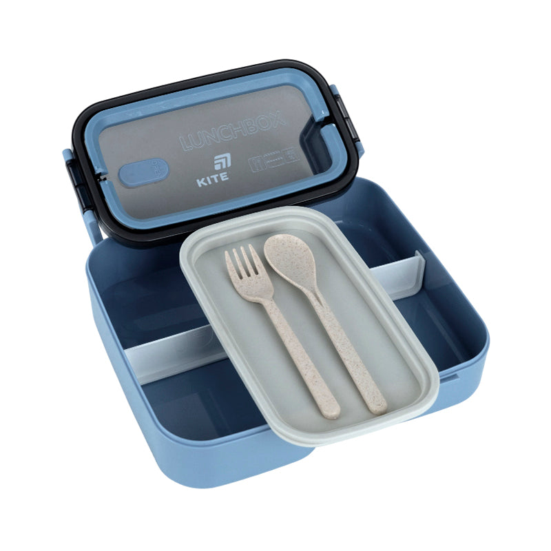 Śniadaniówka podwójnа z sztućcami Kite K26-183-3, 1400 ml, niebieskі