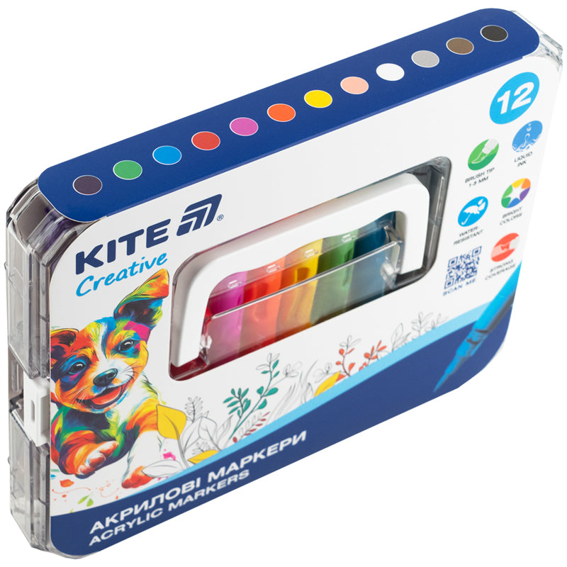 Markery akrylowe z płynnym tuszem Kite Creative K-1161, 12  szt.