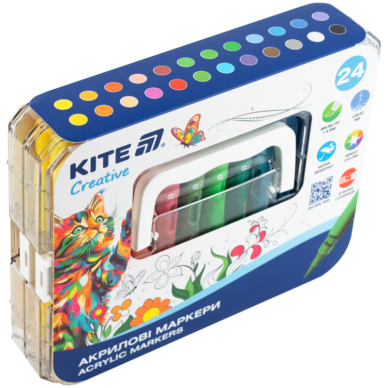 Markery akrylowe z płynnym tuszem Kite Creative K-1162, 24  szt.