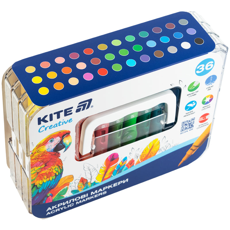 Markery akrylowe z płynnym tuszem Kite Creative K-1163, 36  szt.
