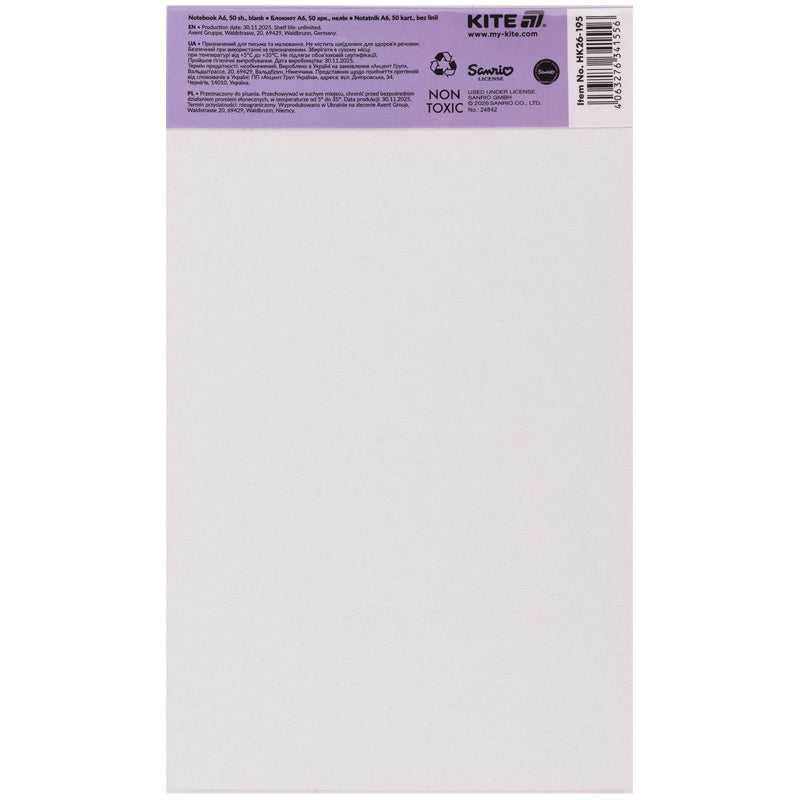 Notatnik blok biurowy Kite My Melody HK26-195, A6, 50 arkuszy, gładki