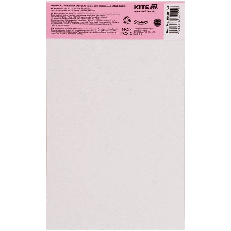 Notatnik blok biurowy Kite My Melody HK26-195, A6, 50 arkuszy, gładki