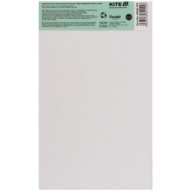 Notatnik blok biurowy Kite My Melody HK26-195, A6, 50 arkuszy, gładki