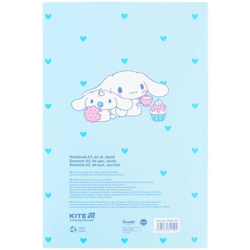 Notatnik Kite Cinnamoroll CR26-193, termobind, А5, 64 arkuszy, gładki