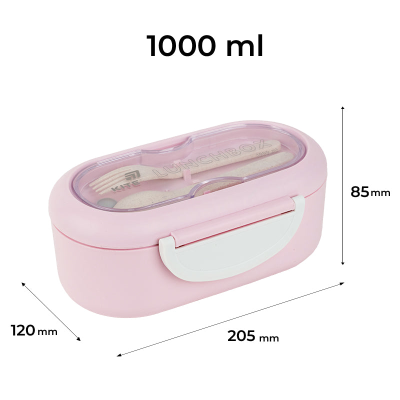 Śniadaniówka z przegródkami i sztućcami Kite K26-185-1, 1000 ml, pudrowy
