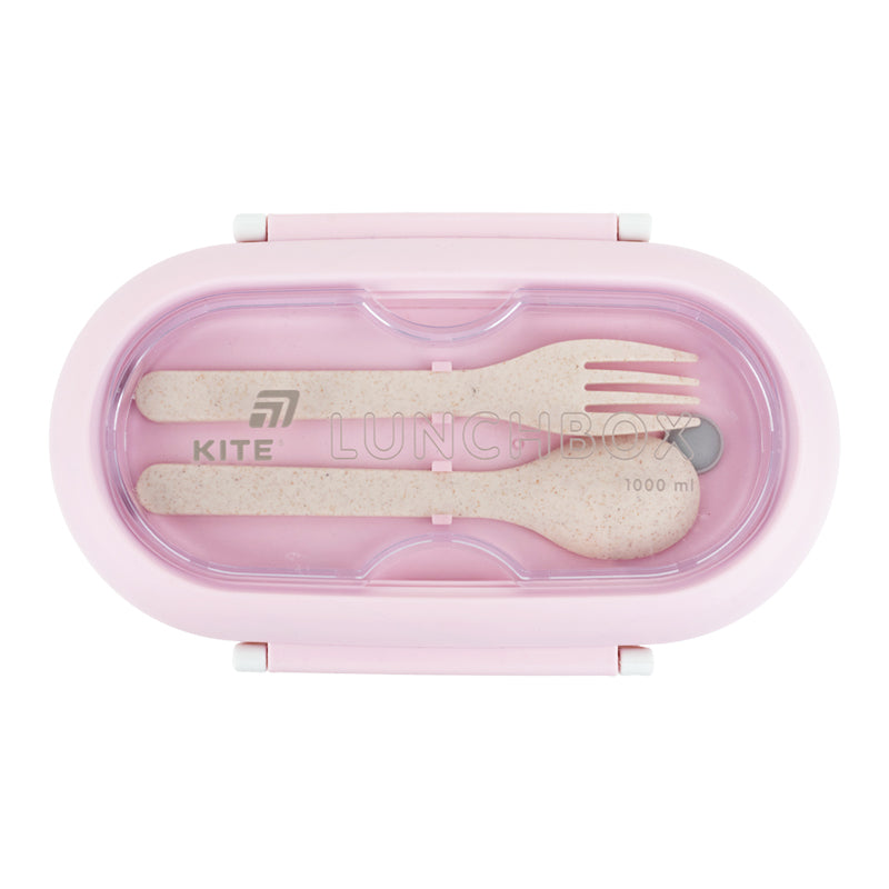 Śniadaniówka z przegródkami i sztućcami Kite K26-185-1, 1000 ml, pudrowy