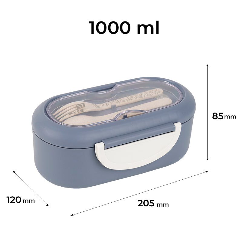 Śniadaniówka z przegródkami i sztućcami Kite K26-185-3, 1000 ml, szary