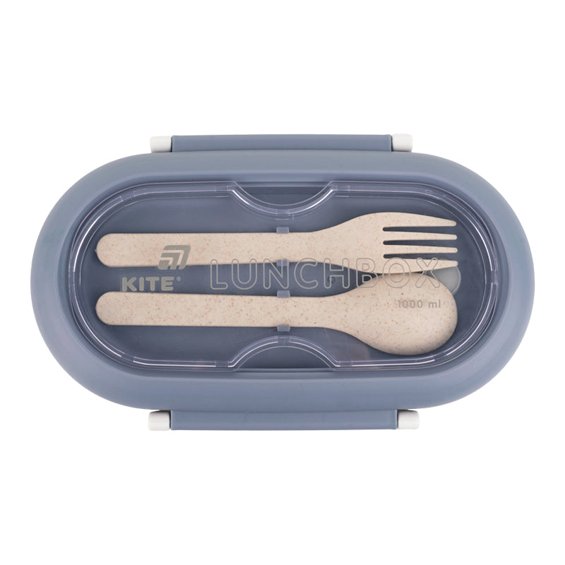 Śniadaniówka z przegródkami i sztućcami Kite K26-185-3, 1000 ml, szary