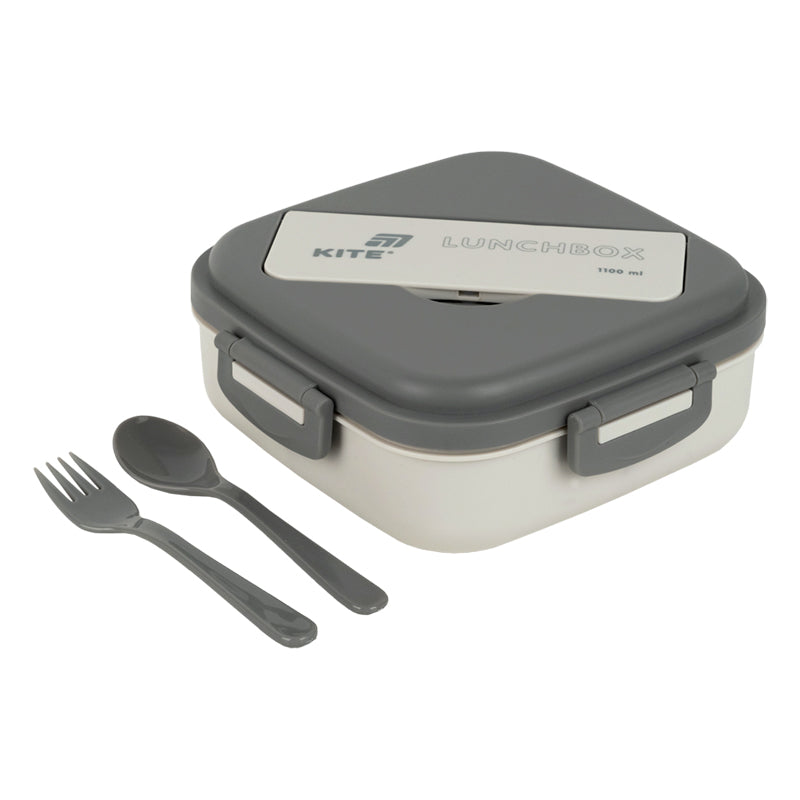 Śniadaniówka z przegródkami i sztućcami Kite K26-186-1, 1100 ml, szary