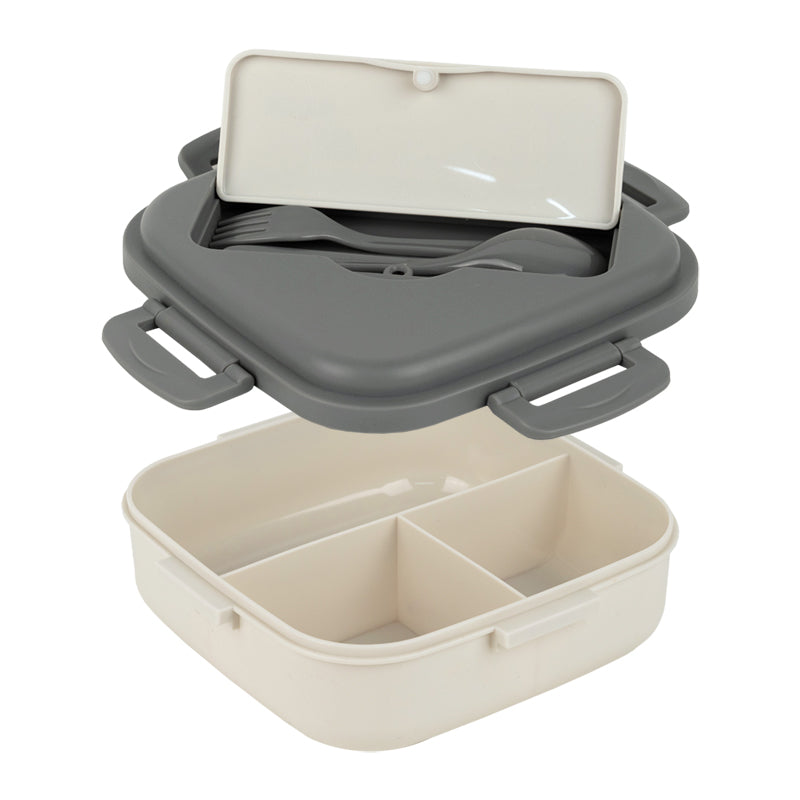 Śniadaniówka z przegródkami i sztućcami Kite K26-186-1, 1100 ml, szary