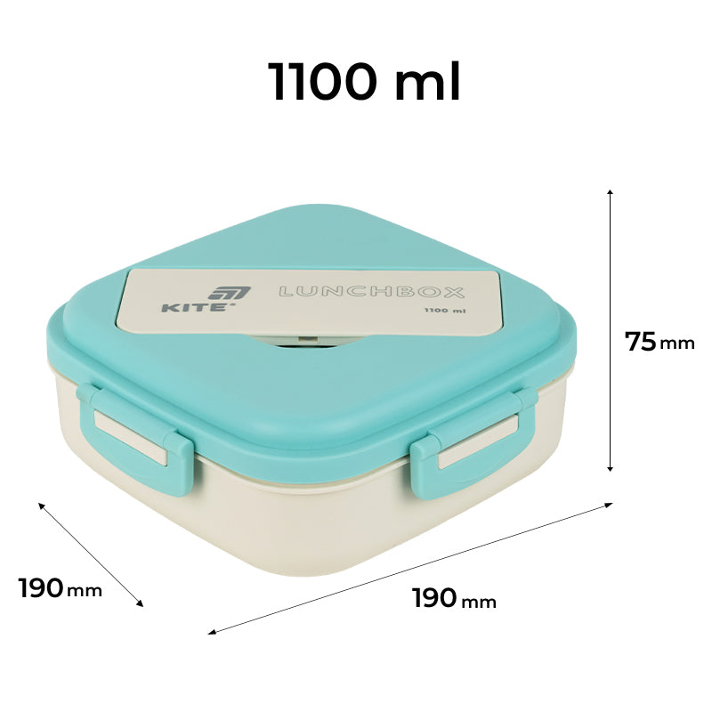 Śniadaniówka z przegródkami i sztućcami Kite K26-186-2, 1100 ml, miętowo-beżowy