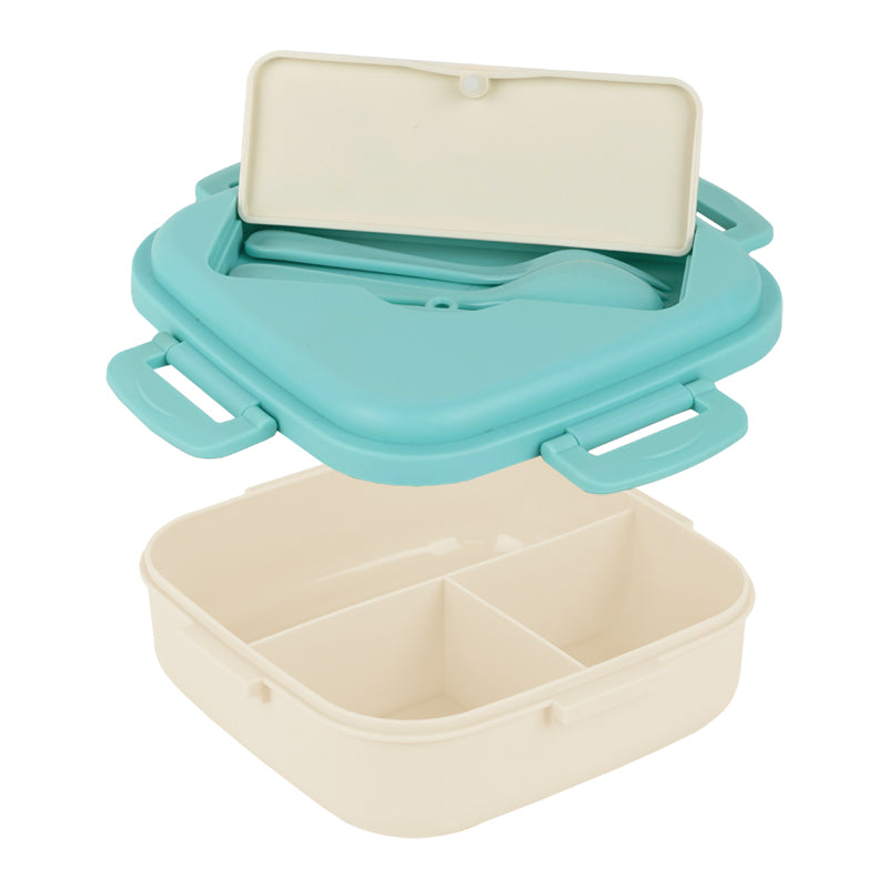 Śniadaniówka z przegródkami i sztućcami Kite K26-186-2, 1100 ml, miętowo-beżowy
