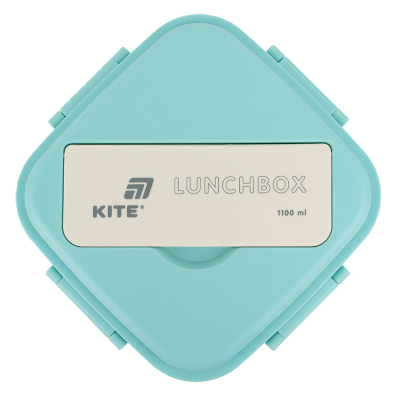 Śniadaniówka z przegródkami i sztućcami Kite K26-186-2, 1100 ml, miętowo-beżowy