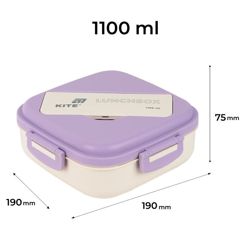Śniadaniówka z przegródkami i sztućcami Kite K26-186-3, 1100 ml, fioletowo-beżowy
