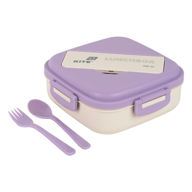 Śniadaniówka z przegródkami i sztućcami Kite K26-186-3, 1100 ml, fioletowo-beżowy