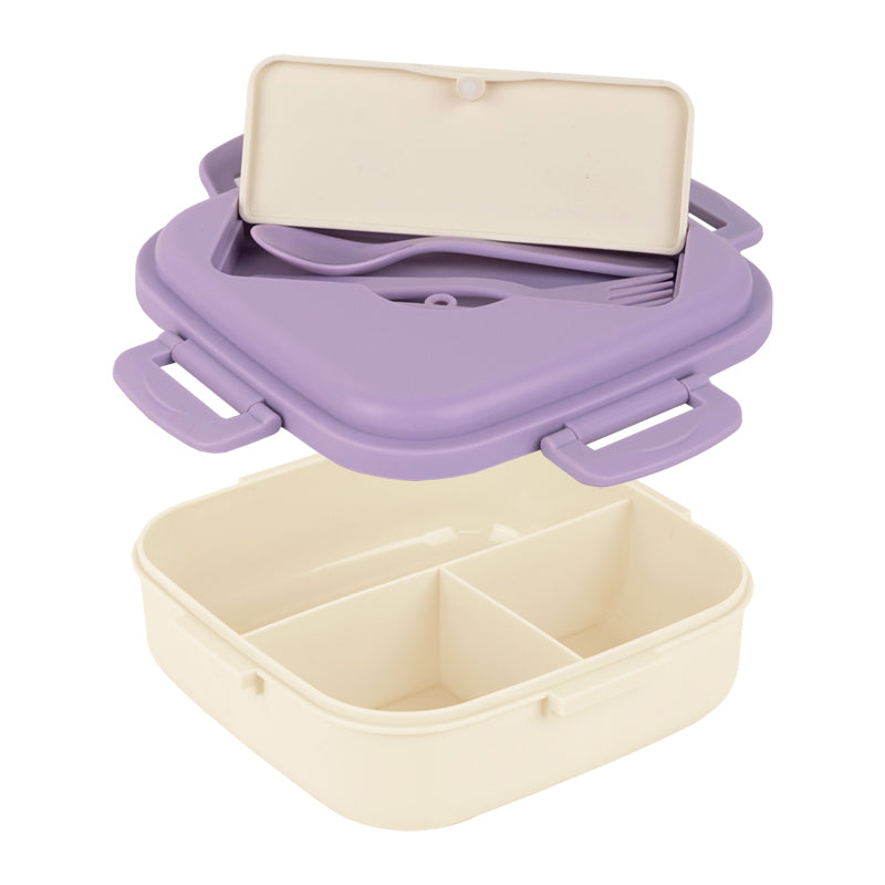 Śniadaniówka z przegródkami i sztućcami Kite K26-186-3, 1100 ml, fioletowo-beżowy