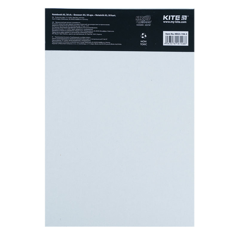 Notatnik blok biurowy Kite Naruto NR23-194-3, A5, 50 kartek, kratka