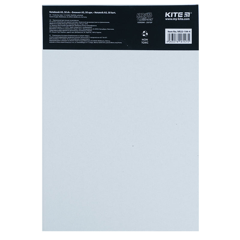 Notatnik blok biurowy Kite Naruto NR23-194-4, A5, 50 kartek, kratka